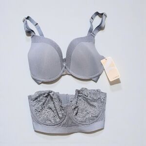 Lively Charcoal Lace and Smoke Mesh Bra Duo 32DD